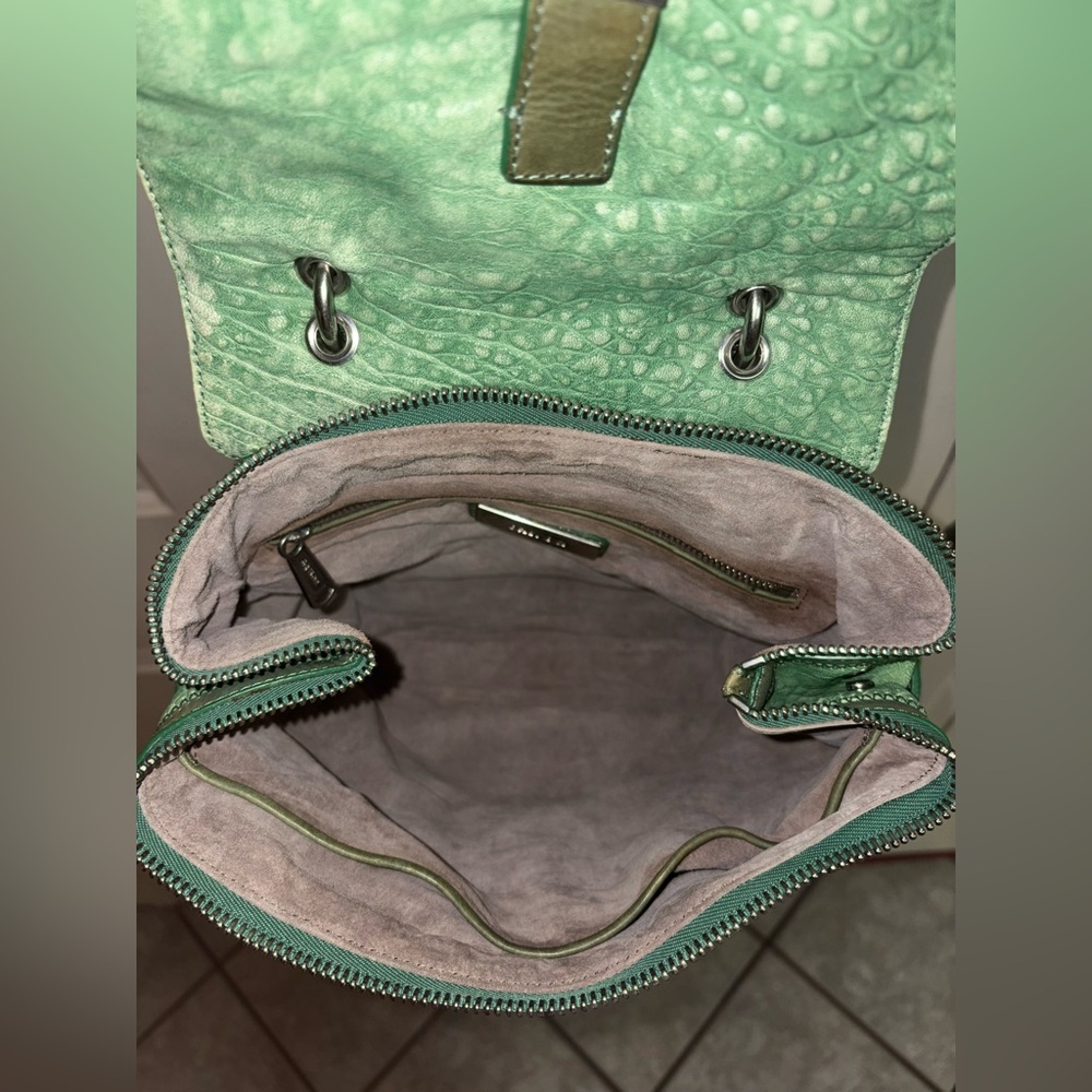RARE Joy GRYSON Pebbled Leather Green Crossbody Purse - Picture 5 of 6